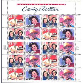 Country and Western Music Legends 29 Cent Sheet of 20 Stamps Scott 2771-74 By USPS