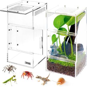 Jumping Spider Enclosure - Acrylic Terrarium Habitat for Spiders, Tarantulas, Snail, Mantis, Lizard, and Small Reptiles, Dual Sliding Doors, Small