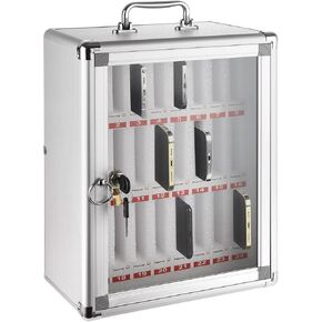 Aluminum Cell Phone Lock Box with Key 24 Slots Aluminum Alloy Pocket Chart Storage Cabinet for Cell Phone Locker Wall-Mounted Cell Phone Box Cell Phone Storage Cell Phone Jail for Office