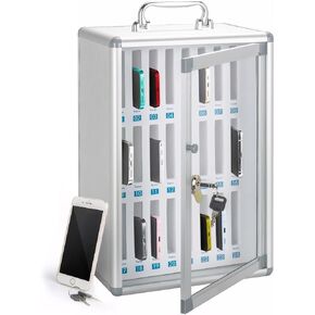 Cell Phone Locker, 24 Slot Cell Phone Lock Box, Aluminum Alloy Cell Phone Jail with Lock, Wall-Mounted or Desktop Use Phone Storage Box for Family Time, Classroom, Office, Conference