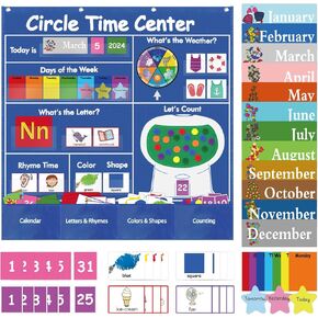 Circle Time Learning Center, Circle Time, Circle Time Calendar Preschool, Includes 221 Cards, 1 Weather Spinner and 30 Counting, Learning Calendar Weather Counting Letter Color Shape Etc