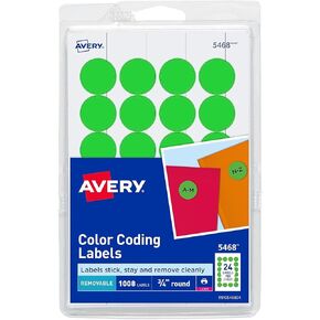 Avery 05468 Removable Round Labels, 3/4-Inch Diameter, Neon Green, 1008 Labels/PK