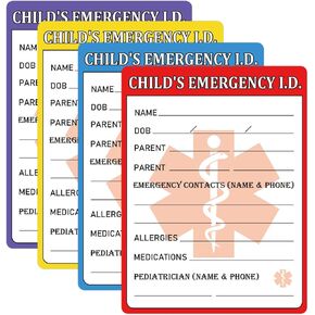 Infant I.C.E. in Case of Emergency Car Safety Seat Sticker Emergency Contact Labels 4 x 3 inch Child I.D. Medical Information Alert Attachment Tag Labels for Child Car Seat 24pcs