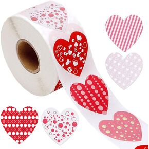 Dzrige Heart Stickers Roll Heart Shape Labels Love Decorative Stickers for Valentine Party Wedding Anniversary Candy Bag Envelop Bookmarks Decoration Supplies (500 Stickers per Roll)