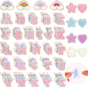 116PCS Self-Adhesive Chenille Letters Patches: Cute Alphabet Rainbow Love Heart Star Patches for DIY Clothing Varsity Letter Patches for Backpacks Hats, Bags, Jackets