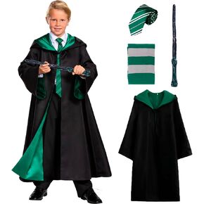 Wizard Costume Party Cosplay Set, Wizard Cloak Robe for Kids, Wizarding World Halloween Costume, Accessories for Party