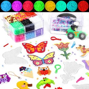 Janinka 10000 PCS Fuse Beads Kit 20 Colors 5mm 8 Glow Dark Perler Beads مع ملاقط ، لوحات ربط ، ورق الكي ، مجموعة فن البكسل للهدايا الحرف Project Party Party in Kuwait