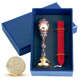 Wax Seal Stamp kit, Envelope Wax Seals DIY Kit - Retro Sealing Wax Candle + Classic Initial Alphabet Seal Wax Seal Stamp Letter M - in Blue Gift Box
