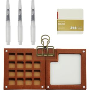 15 Grid Miniature Painting Kit, Portable Watercolor Kit Wood Travel Watercolor Nano Palette Painting Kit with Sketchbook, Palette Pocket Watercolor Travel Set for Travel Students Artists Painters