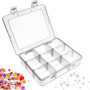 Neworkg 9 Grids Plastic Storage Box, Transparent Organizer Box with Dividers for Crafts, Beads Earrings, Screws and More (2)
