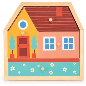 Mentari Toys - House Puzzle - 5pc Engaging Wooden Peg Puzzle for Toddlers - Learning Toy with Vibrant Illustrations - Improve Hand-Eye Coordination and Visual Perception - Age 2+