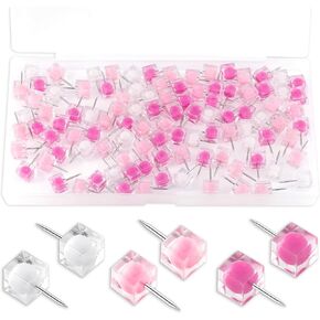 100PCS Clear Push Pins Thumb Tacks Cute Push Pins Decorative for Cork Board, Bulletin Board, Memo Board or Wall (White Pink)