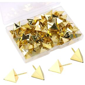 100 pcs دبابيس دفع ذهبية ، دبابيس دفع على شكل مثلث مع نقطة الإبهام الذهب الصلب دبابيس الدفع الزخرفية لخريطة لوحة خريطة الحرف الجدار شنقا لوحات الذهب