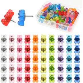 50 Pcs Colorful Bear Push Pins Translucent Thumb Tacks Decorative Pushpins Cute Bulletin Board Resin Push Pins with Box Corkboard Pins Accessories for Office Home Hanging Posters Photo