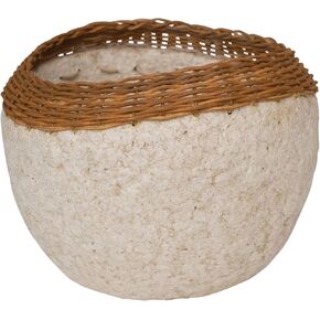 Creative Co-Op Creative Co-Op Decorative Handmade Paper Mache Bowl with Wicker Rim, White and Natural, 11'' Round