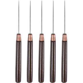 HARFINGTON 5pcs Handwork Sewing Awl Slender Awl Leather Punch Hole Tool with Wooden Handle Scratch for Broken Wire Make Mark Drilling Stitching Repair and DIY Handmade, Red