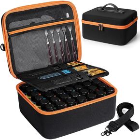Acrylic Paint Storage Case for 42 Bottles(2 fl oz), Craft Paint Storage Paint Bottle Organizer,Art Supply Storage Hard Paint Box Organizer with Pocket for Paint Brushes,Palette Board & Painting Knives
