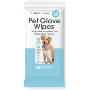 Petkin Pet Glove Wipes for Dogs and Cats, 30 Wipes - Double-Sided Cleaning Wipes - Gently Cleans Ears, Face, Butt, Body and Eye Area - Convenient, Ideal for Home or Travel - Vanilla Scented