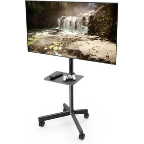 TV Cart for 23-60 Inch Flat Screen & Curved TVs, Mobile TV Stand with Wheels, Height Adjustable, Holds up to 110lbs, VESA 400x400mm, Space-Saving Rolling Stand for Living Room, Bedroom, Office