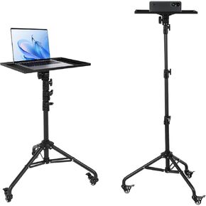 Gugxiom Projector Tripod Stand,Projector Stand with 2 Shelves and Gooseneck Phone Holder,Projector Stand Tripod with wheels for Home, Office, Stage or Studio