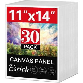 ESRICH Canvases for Painting 11x14, 30 Pack Canvas Boards for Painting Cotton Primed Acid Free Blank Canvas Panels for Oil Paint, Watercolor, Acrylic Paint, Gouache and Tempera.