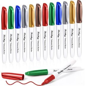 12 PCS علامات دائمة معدنية كبيرة الذهب الذهبي Silver Metallic Point Point Pink Markers for DIY Crafts Gift Card Making Artist (Multicolor)