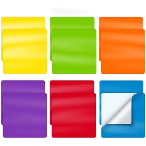 12 Pack Dry Erase Stickers, 4" x 4" Size, Assorted Colors, Easy to Remove Peel and Stick Vinyl Decals for Organizing, Color Coded Labeling of Household or Classroom Items, by Better Office Products
