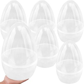 6 Pcs 10 Inch Giant Clear Plastic Easter Eggs Transparent White Empty Easter Eggs Jumbo Fillable Easter Eggs for Easter Basket Stuffers Party Supplies