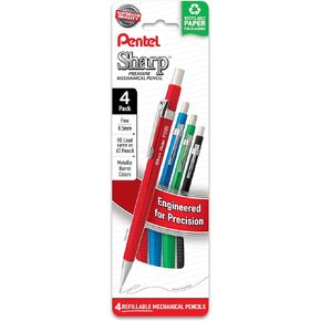 Pentel Sharp Metallic Mechanical Pencil, (0.5mm), Fine Line, Assorted Colored Barrels, Pack of 4 (P205MPF4M)