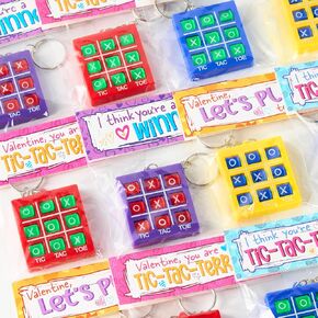 JOYIN 36 Pcs Valentine's Day Gift Cards with Tic-Tac-Toe Keychain, Valentines Days Keychains for Party Favor, Classroom Exchange Prizes for Kids, Party Greeting Cards
