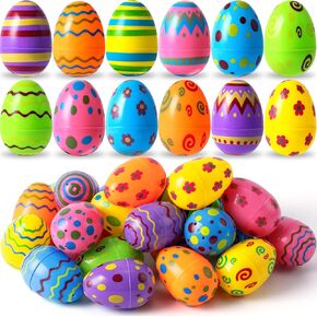 JOYIN Toy 36 PCs Plastic Printed Bright Easter Eggs, Over 3.15'' Tall Fillable Empty Eggs Bulks for Easter Hunt, Basket Stuffers Fillers, Classroom Prize Supplies, Filling Treats and Party Favor