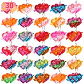30PCS Party Favors for Kids,Fidget Toys Packs,Double Heart Pop Keychain Toys Bulk, Mini Pop Bubble Fidget Keychain Its Birthday Goodie Bags Stuffers, Small Treasure Box Toys for Classroom Prizes