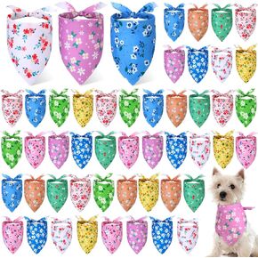 Weewooday 50 Pcs Spring Dog Bandanas Bulk Flower for Dogs Floral Soft Bibs Adjustable Triangle Bandanas for Small Medium Large Costume (19.7 x 13.8 x 13.8 Inch)