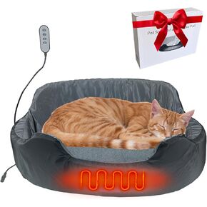 Heated Cat Bed for Indoor Cats，20" Cat Heating Pad with Timer & Temp Adjustable, Washable Calming Pet Bed with Heating Pad for Cats and Small Dogs，Gray Electric Bed Heater Warmer for Kitten Cat