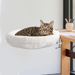 Cat Desk Bed - Cat Hammock for Desk, Soft Faux Fur Fabric, Adjustable Cat Shelf Bed for Indoor Cats, Easy Installation, Washable Pet Mat, Supports up to 50lbs, Modern Cat Furniture for Home and Office