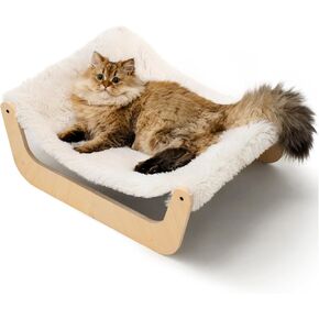 Mewoofun Cat Lamock Sed ، أسرّة قط للقطط الداخلية مع غطاء سرير قابل للإزالة قابل للغسل ، أرجوحة قطط خشبية للقطط الكبيرة ، سهلة لتثبيت سرير قطة مرتفعة ، أرجوحة للحيوانات الأليفة الناعمة (22.8 × 17.3 × 8.8 بوصة)