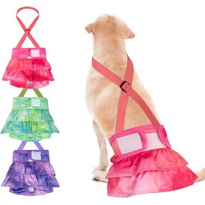 Dono Reusable Dog Diapers Female with Adjustable Suspender, 3 Pack Washable Doggie Diapers, High Absorbency Puppy Diapers Female, Dog Period Diapers for Pets in Heat, Incontinence, Large