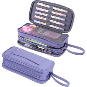 NOL Large Capacity Pencil Case Zipper Pencil Purse 3 Compartment Pencil Pouch Office Stationery Organizer Multi-functional Pencil Bag for School Girl Boy Adults - Earth-yellow in Kuwait