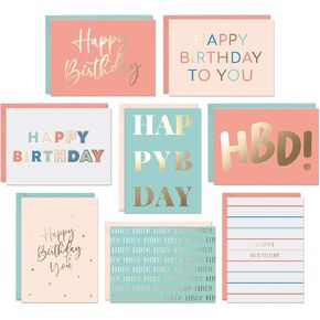 Set of 24 Gold Foil Bulk Birthday Cards Assortment – Bulk Happy Day pages with Envelopes Box Set – Assorted Blank celebration sheets for Women, Men, and Kids in a Boxed Card Pack