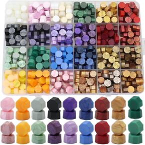 48 Color Wax Seal Beads Assorted Colors, Christmas Gold Green Red Sealing Wax Beads for Wax Seal Stamp, 624 Pcs Mixed Color Wax Seal Beads Kit for Christmas Letter Wax Stamp Sealing