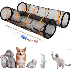 Cat Play Tunnel-2 Packs for Indoor and Outdoor, Cat Play House, Cat Enclosures Easy to Connect with Two Zipper Doors,Product Size 67'' x 18'',2pcs /Set,Orange.