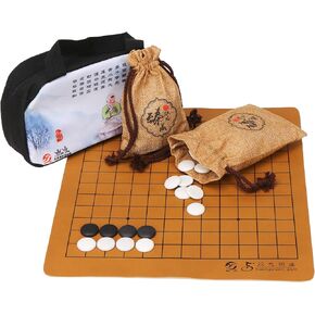 Portable Go Game Set 169 Pieces Single Convex Fine Ceramic Stones 169 with Foldable Reversible 9x9 / 13x13 Board and Carrying Storage Bag,2 Players Board Game