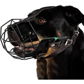 Rottweiler Dog Muzzle - Metal Mask Amstaff Wire Basket Breathable Adjustable Breathable Leather Straps for Large Dogs