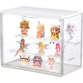 Clear Display Case for Figures,3 Layer Acrylic Display Case for Collectibles,Adjustable Figure Display Case with Magnetic Door,Clear Stackable Display Box Hobby Display Case for Figures