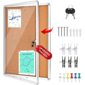 36"x24" Enclosed Cork Bulletin Board Tamper-Proof Dispaly Case,Brown Fabric&Aluminium Frame,Shatter Resistant Lockable Bulletin Board with Clear Acrylic Door for School,Office,Mall,Community,Hospital