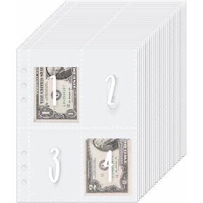 25 Sheet 100 Envelopes 6 Ring A5 Binder Inserts for Replacement, Pre-Printed 1-100 Money Envelopes for Cash, Clear Sleeves for Cash,Cash Envelope Binder.