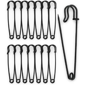 15Pcs Large Safety Pins,75mm/3" Large Safety Pins Heavy Duty Extra Large Black Safety Pins for Clothes,Giant Safety Pins for Fixed Blankets,Shawl Big Safety Pins for Thick Fabric,Leather,Crafts