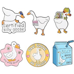 Funny Animal Enamel Pins Set, 6 Pcs Cute Silly Goose Themed Badge Pins for Lapel Backpacks Jackets Hats, Novelty Cartoon Brooches Goose Owner Gift Craft Supply Accessories