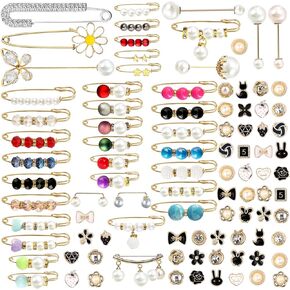 100Pcs Charms for Socks,Safety Pin Brooch Junk Socks Charms Brooches and Pins for Women,Pearl Rhinestone Brooch Pins Costom Shoe Sock Charms Kit Bulk for Hat Clothes