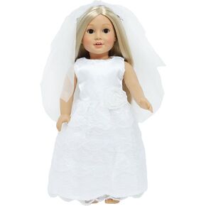18 Inch Doll Wedding Dress Fashion Set, Bride Doll Wedding Gown with Veil for American 18 Inch Girl Doll Clothes Ball Party